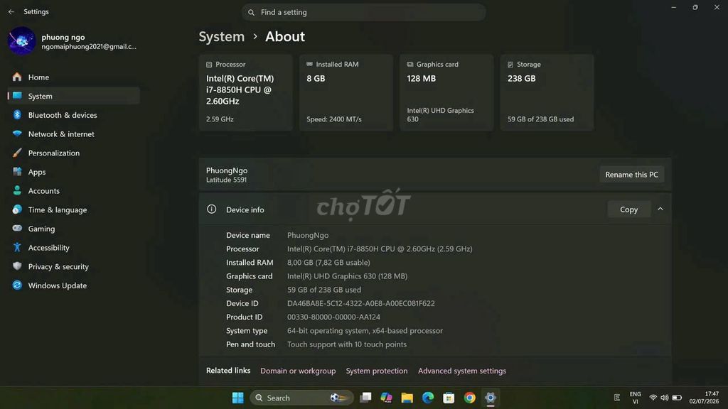Dell Latitude 5591 i7-8850H 8GB/238GB SSD. Mua bán Laptop tại Quận Bắc Từ Liêm Hà Nội được đăng bởi nguyễn nam hình 1