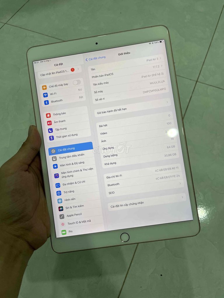 iPad Air 3 dư dùng pin lâu full zin