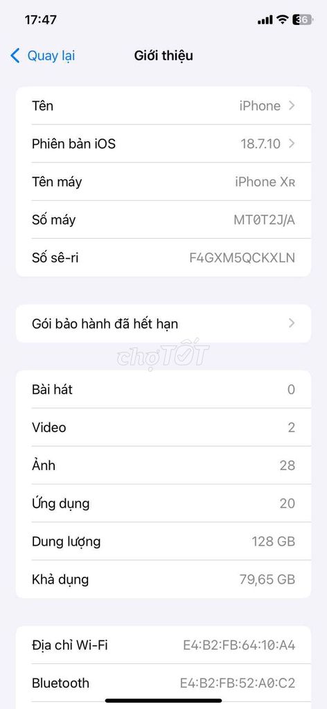 Apple iPhone Xr 128GB Cam. Mua bán Điện thoại tại Quận Hai Bà Trưng Hà Nội được đăng bởi Nguyễn Long hình 1