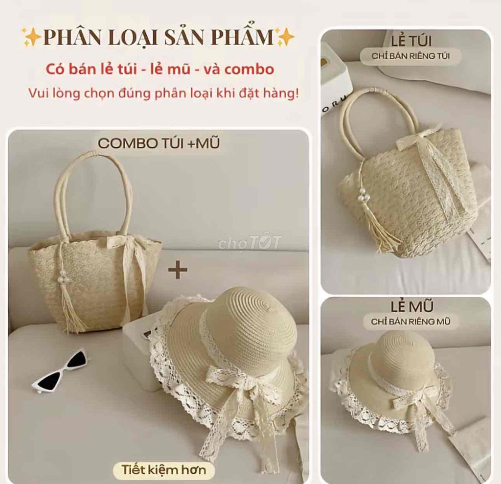 Combo túi và mũ Nữ Rơm Kem. Mua bán Phụ kiện thời trang khác tại Thành phố Vinh Nghệ An được đăng bởi Chan chan hình 1