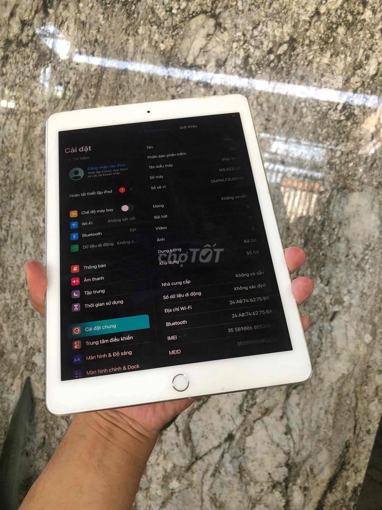 bán ipad air 2 sài sim ok bộ nhớ 64G vân tay ok