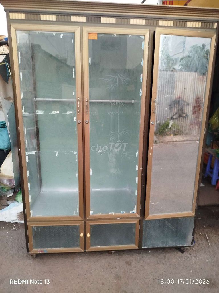 Tủ quần áo nhôm kính 1m4x1m8 Nâu. Mua bán Tủ, kệ gia đình tại Quận Ninh Kiều Cần Thơ được đăng bởi Út hình 1