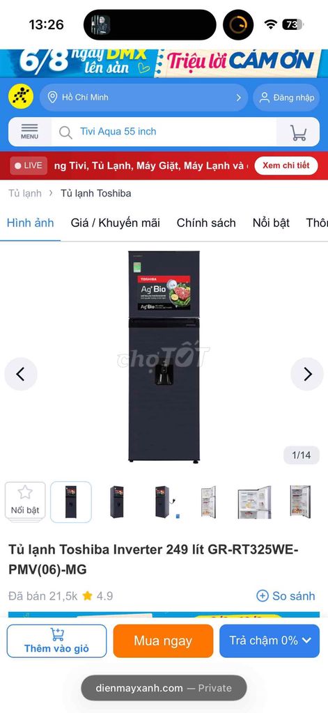 Tủ lạnh Toshiba Inverter 249 lít Đen. Mua bán Tủ lạnh tại Thành phố Tây Ninh Tây Ninh được đăng bởi phương nguyễn hình 1