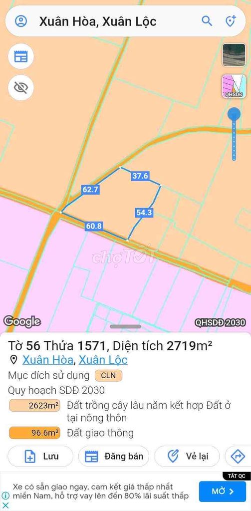 Bán đất 550m2, đường 9, ấp 3, Xuân Hoà, Xuân Lộc, Đồng Nai