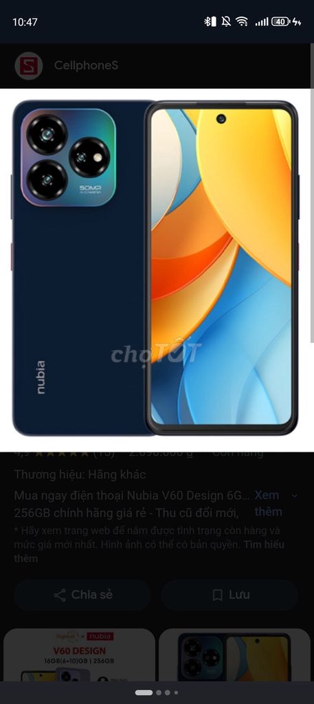 Nubia V60 Design Xanh 256GB. Mua bán Điện thoại tại Quận 10 Tp Hồ Chí Minh được đăng bởi Nguyễn Thanh Thanh Bình hình 1