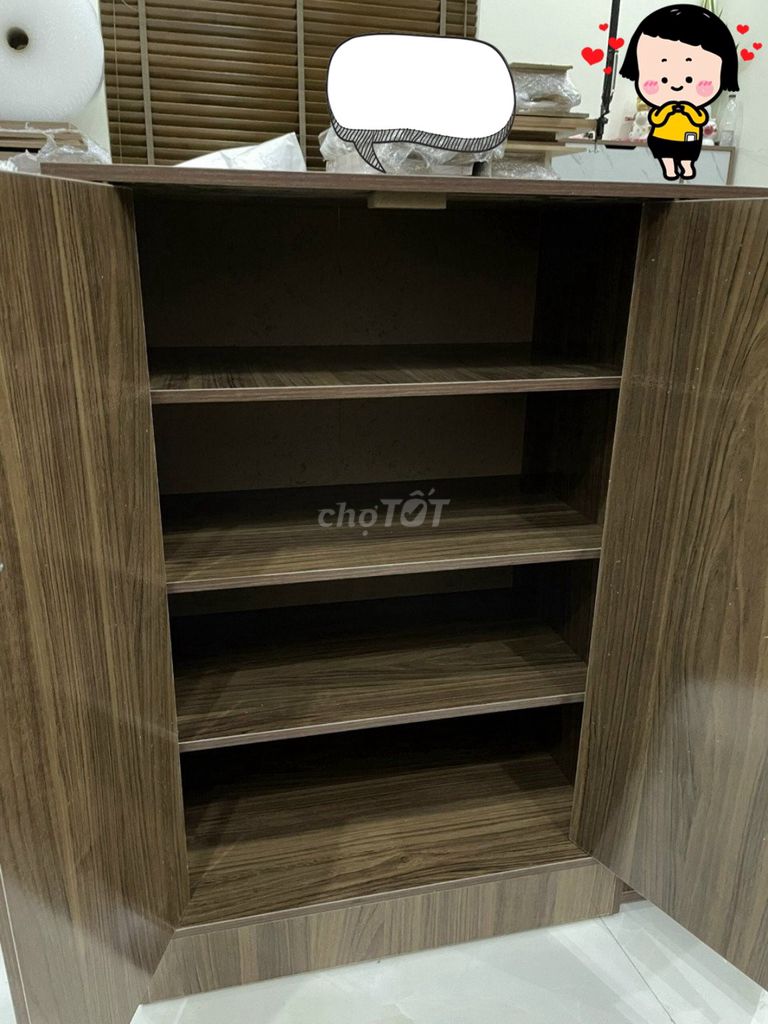 Sale Tủ giày 4 kệ 2 cánh màu óc chó 80*60*30