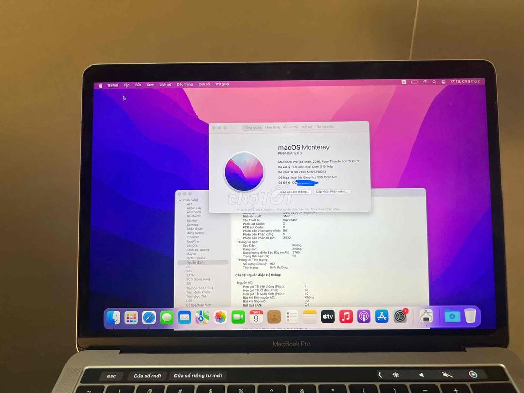 Macbook pro touchbar 2016 i5/8/256g bh3 tháng