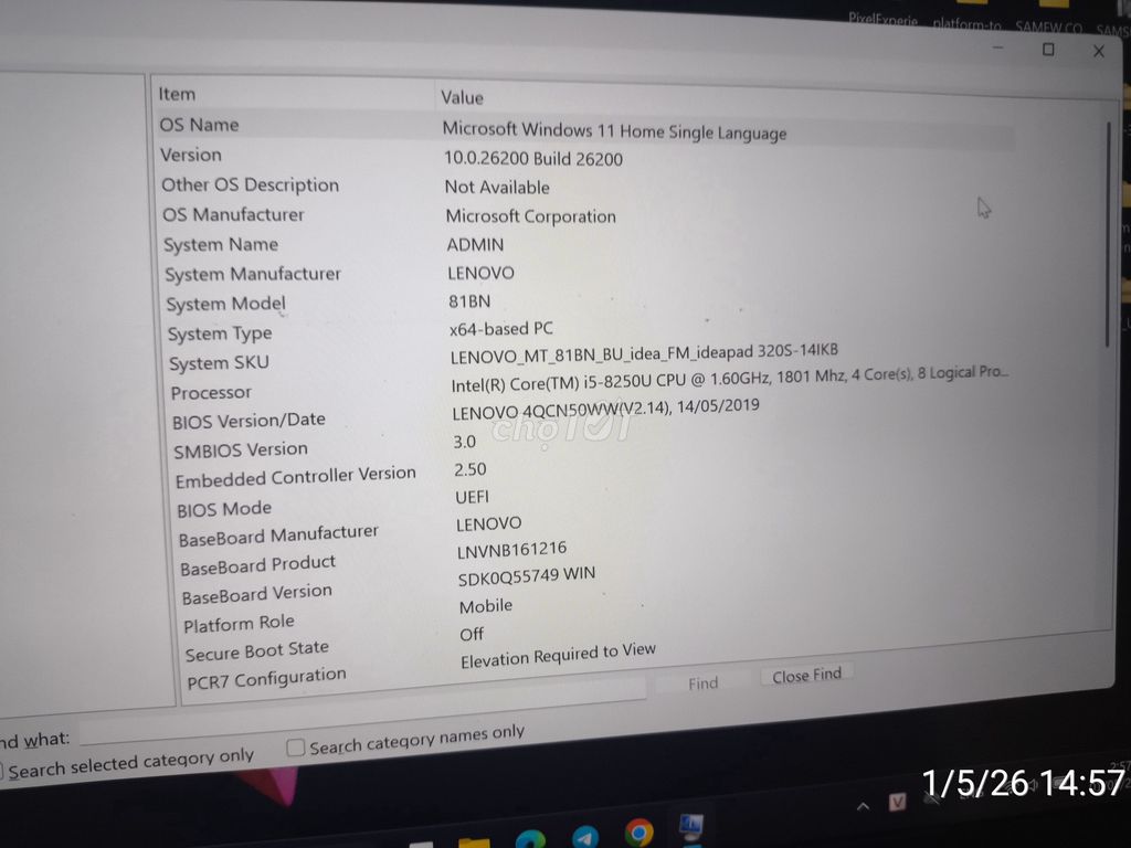 Lenovo 81BN I5-8250U 8GB/256GB. Mua bán Laptop tại Thành phố Buôn Ma Thuột Đắk Lắk được đăng bởi Linh Hồ Đức hình 1