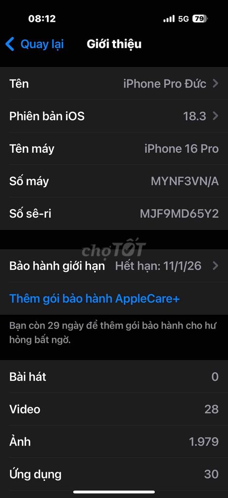 iphone 16pro 128G titan sa mạc hàng FPT 2 năm bh