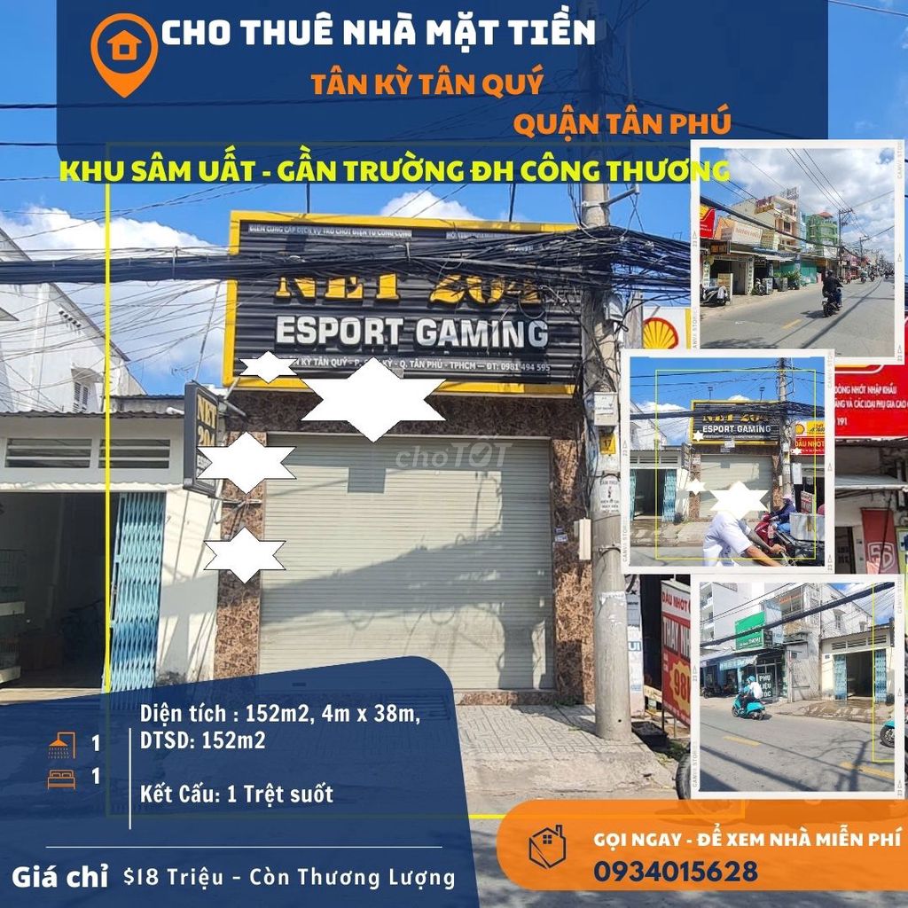 Cho thuê nhà Mặt Tiền Tân Kỳ Tân Quý 152m2 - 18Triệu - KHU SINH VIÊN