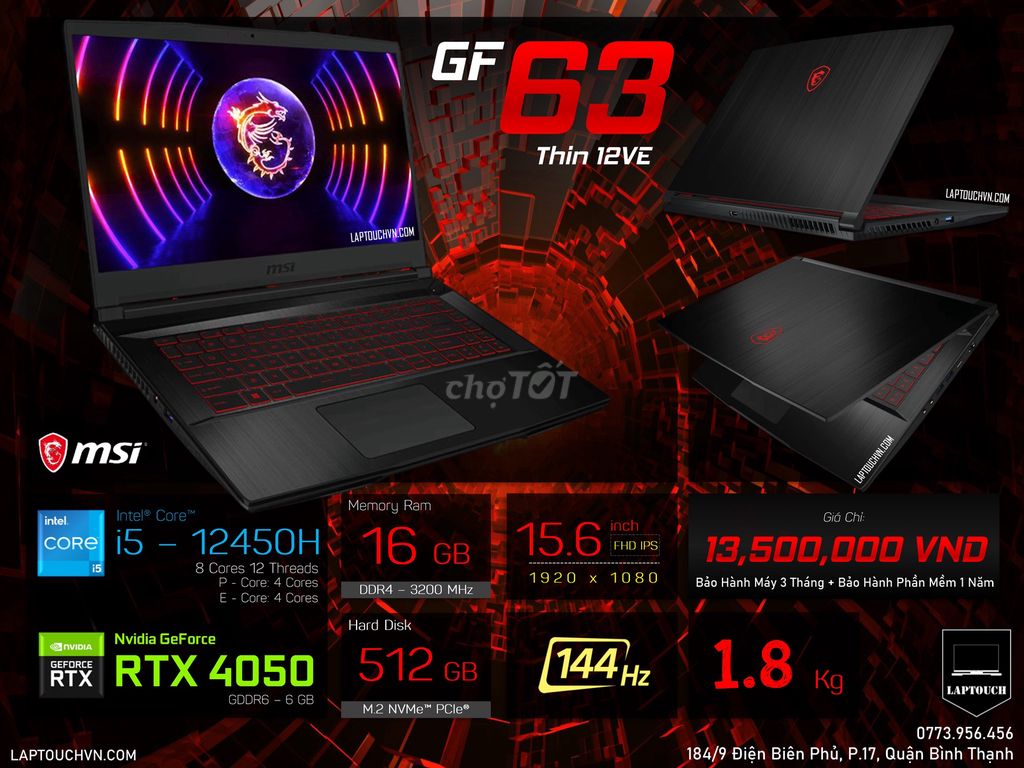 MSI GF63 Thin 12VE [ RTX 4050 - 6 GB ]. Mua bán Laptop tại Quận Bình Thạnh Tp Hồ Chí Minh được đăng bởi Cửa Hàng Máy Tính Laptouch VN hình 1