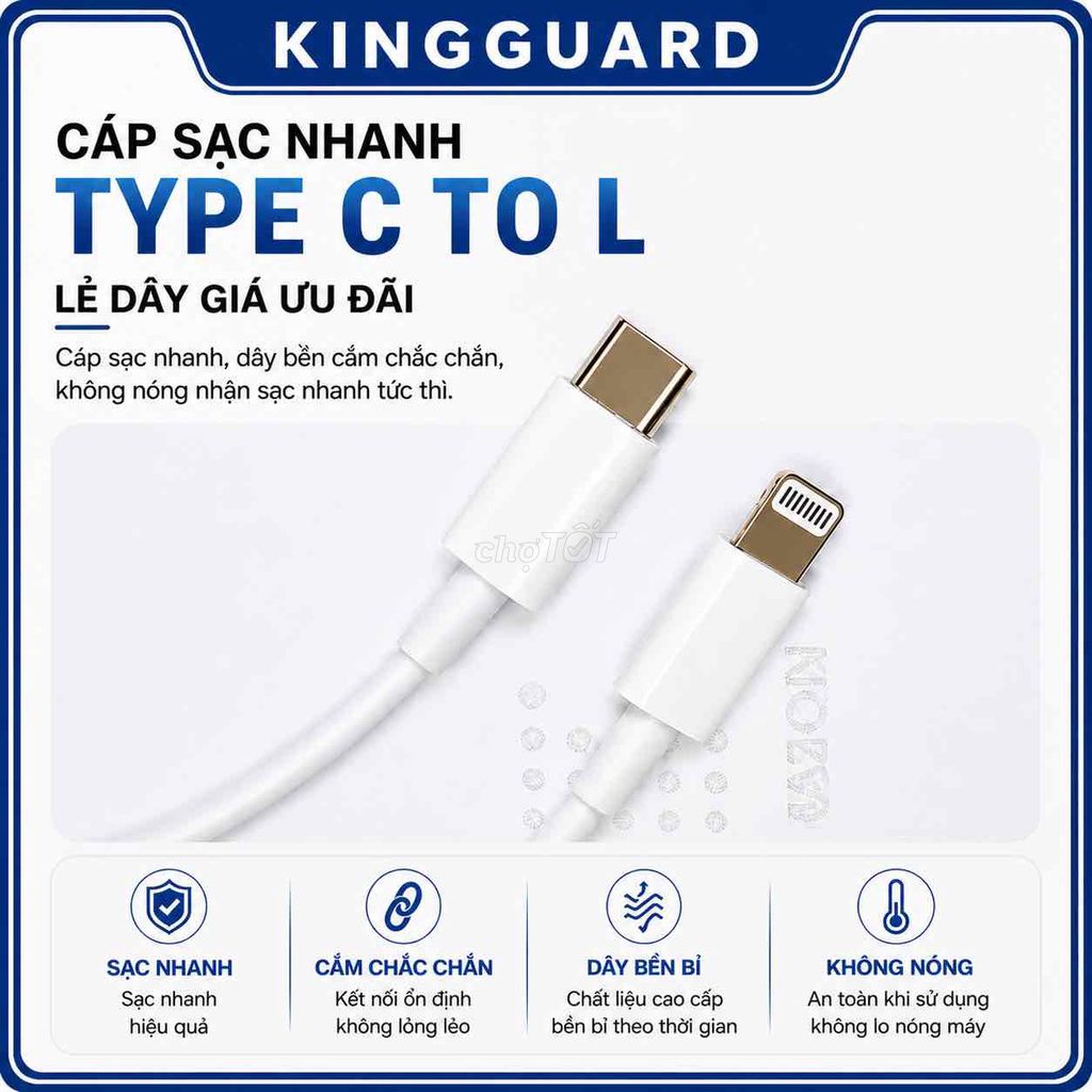 Cáp Sạc Nhanh C to L 20W – Vào Pin Nhanh, Dây Dẻo. Mua bán Phụ kiện (Màn hình, Chuột...) tại Huyện Vĩnh Bảo Hải Phòng được đăng bởi KINGGUARD STORE hình 1