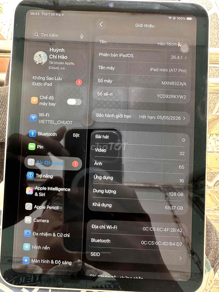 Apple iPad mini 7 128GB Trắng 99%. Mua bán Máy tính bảng tại Huyện Thới Bình Cà Mau được đăng bởi hảo hình 1