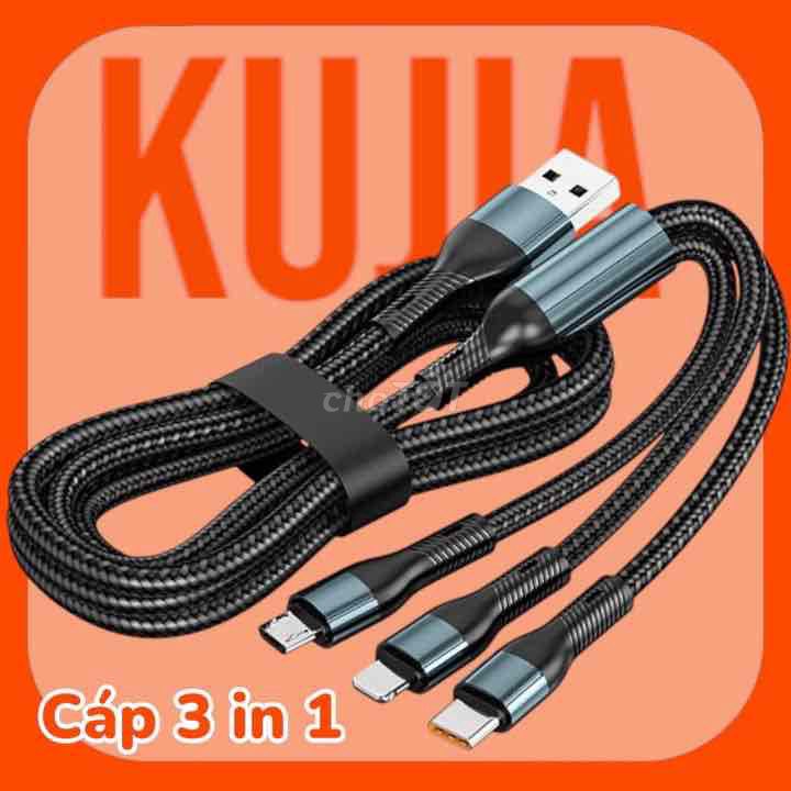 Cáp sạc 3 đầu KUJIA Bọc dù Đen. Mua bán Phụ kiện (Màn hình, Chuột...) tại Huyện M'Đrắk Đắk Lắk được đăng bởi Vũ Tâm Arm Chuyên SDP hãng chất hình 1