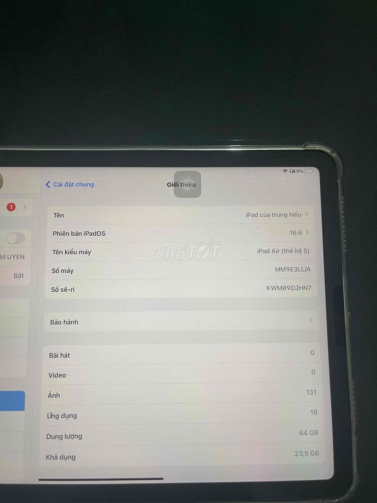 bán ipad air 5 fullbox ios 16