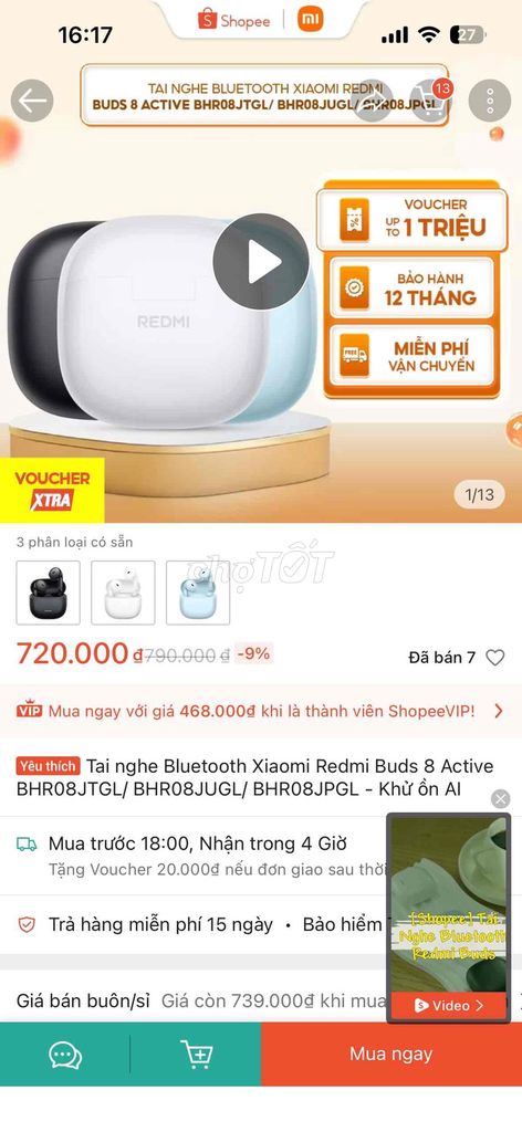 Tai nghe Bluetooth Xiaomi Redmi Buds 8 Active Đen. Mua bán Tivi, Âm thanh tại Quận 7 Tp Hồ Chí Minh được đăng bởi thanh hiền hình 1