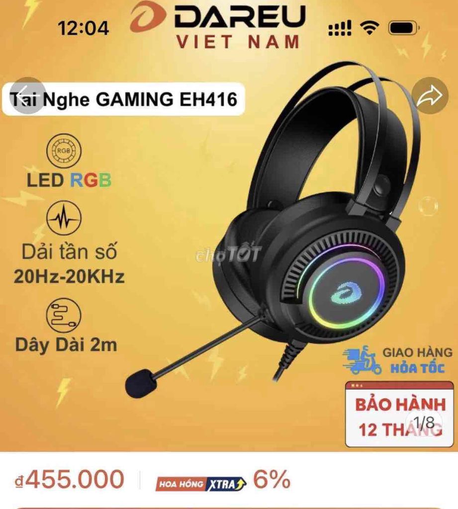Tai nghe gaming DAREU EH416 Đen LED RGB. Mua bán Tivi, Âm thanh tại Quận Ngũ Hành Sơn Đà Nẵng được đăng bởi nhi hình 1