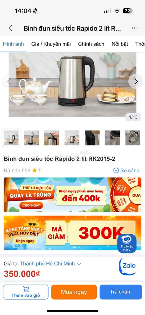 Bình đun siêu tốc Rapido RK2015-2. Mua bán Bếp, lò, đồ điện nhà bếp tại Quận Gò Vấp Tp Hồ Chí Minh được đăng bởi Thuý Duyên hình 1