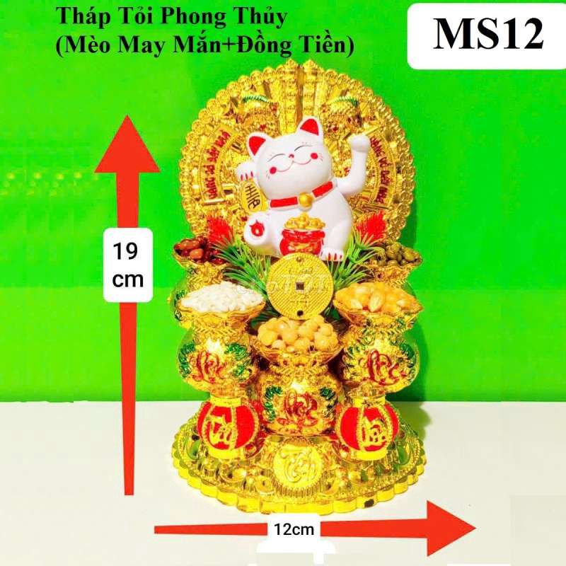 Tháp Tỏi Phong Thủy (Mèo May Mắn+Đồng Tiền) MS12