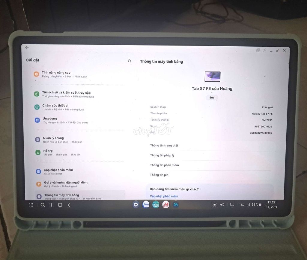 Galaxy tab S7 Fe chính hãng bản xài Sim