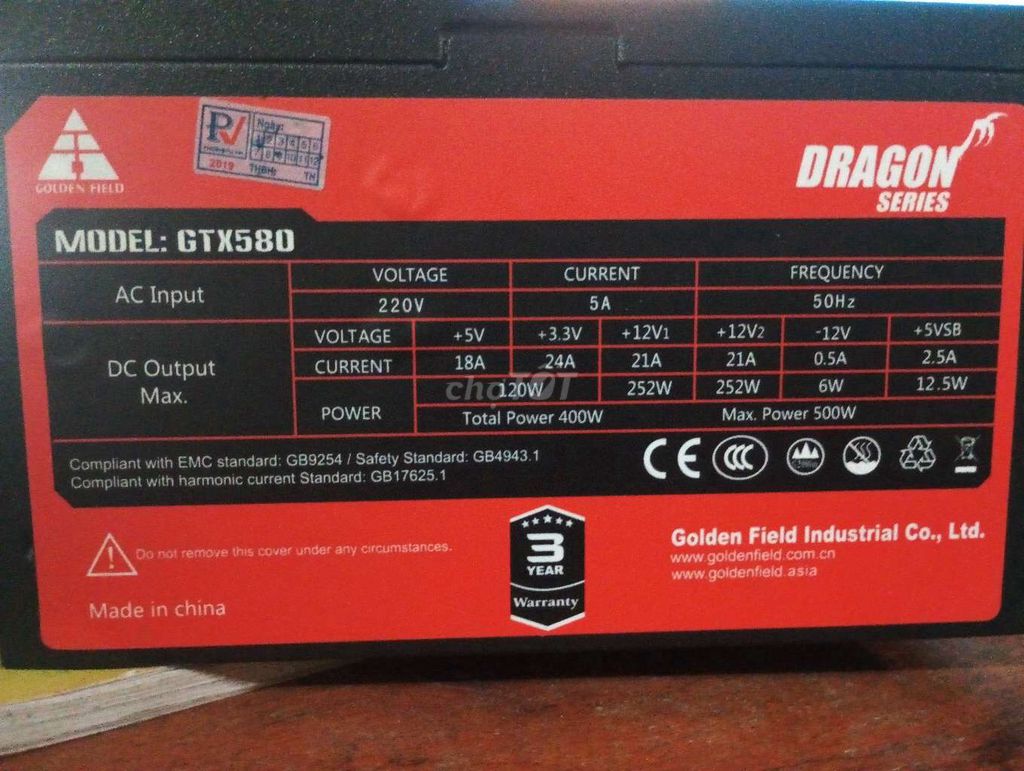 Nguồn Golden Field GTX580 500W. Mua bán Linh kiện (RAM, Card...) tại Huyện Hương Sơn Hà Tĩnh được đăng bởi Phan Dũng hình 1