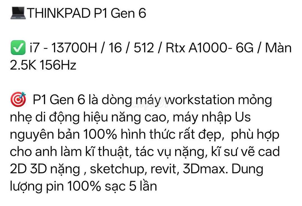 Lenovo ThinkPad P1 Gen 6 i7-13700H. Mua bán Laptop tại Huyện Quế Võ Bắc Ninh được đăng bởi le cong the hình 1