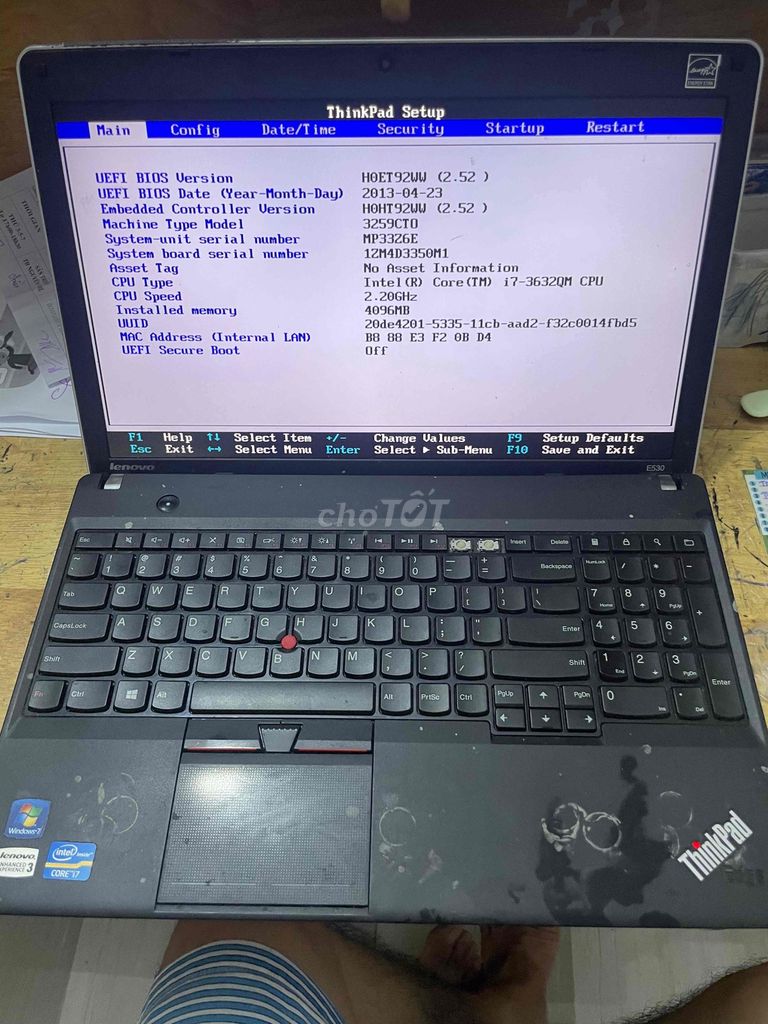 Laptop lenovo e530 i7 3632QM ram 4g hdd 500gb