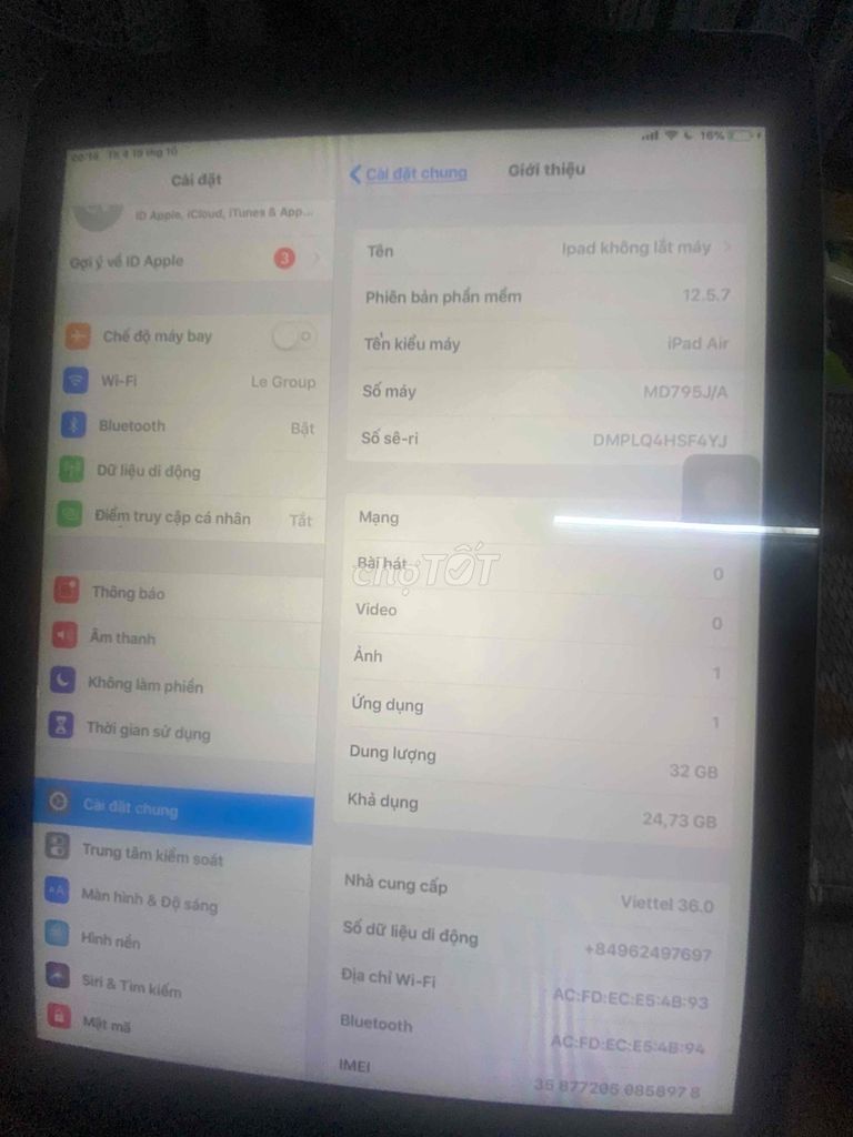 iPad Air 32GB Nhật Bản, 3G/4G, Đã Sửa Chữa. Mua bán Máy tính bảng tại Quận Cẩm Lệ Đà Nẵng được đăng bởi DINH ANH TUAN NGUYEN hình 1