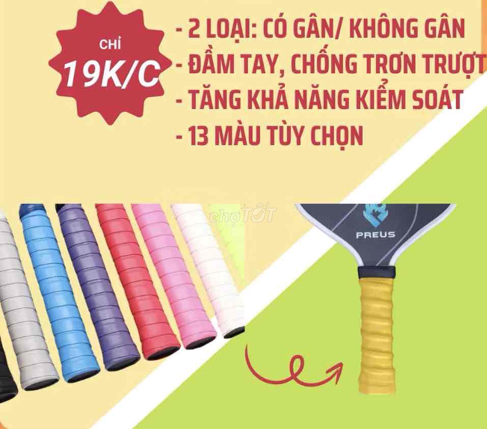 Quấn cán Pickleball 2 loại có gân/không gân 12 màu