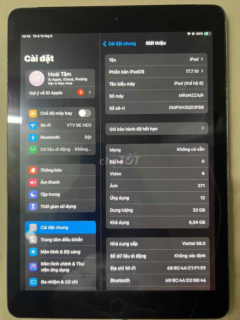 Apple iPad (thế hệ 6) 32GB Xám. Mua bán Máy tính bảng tại Thành phố Mỹ Tho Tiền Giang được đăng bởi Hoài Tâm hình 1