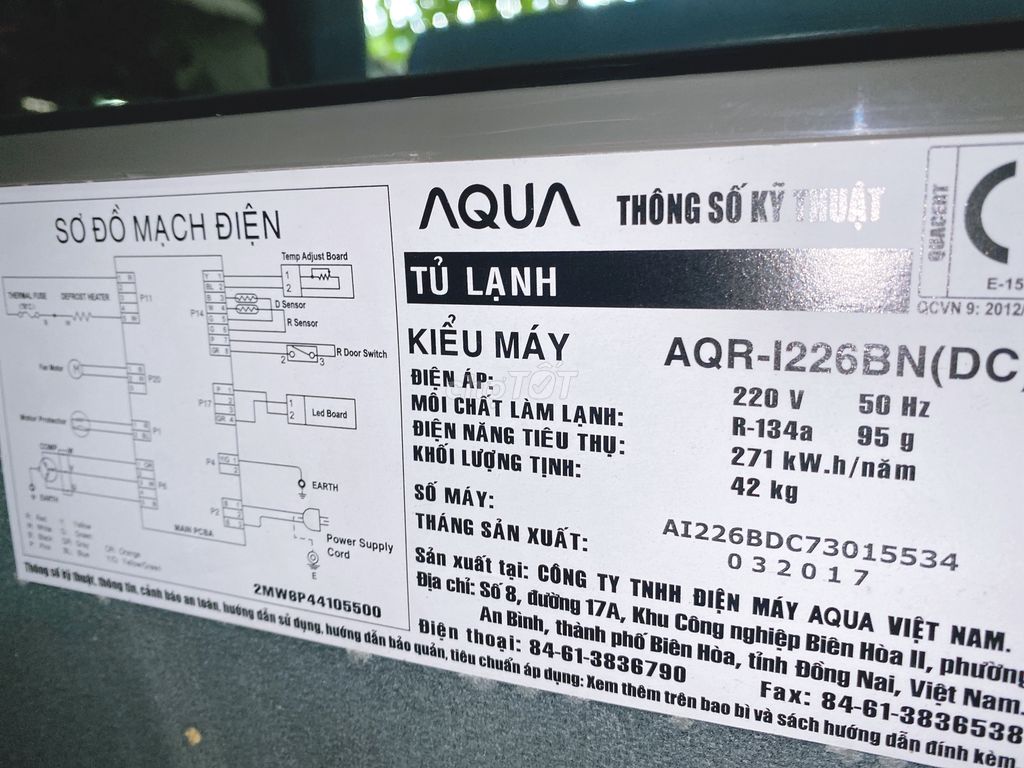 0938491116 - Tủ lạnh Aqua 205l k đông tuyết bảo hành 12T