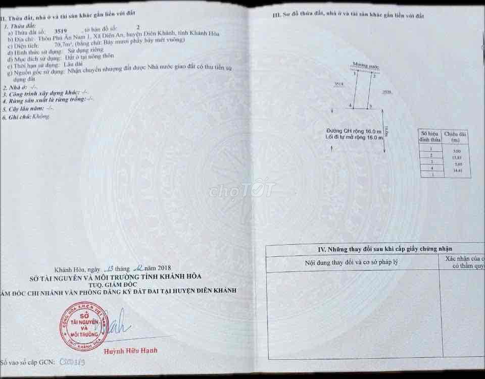 Bán lô đất ngay KĐT Phú Ân Nam - đường QH 16m - sổ hồng thổ cư. Mua bán đất tại Huyện Diên Khánh Khánh Hòa được đăng bởi Văn Liêm Đất Xã Ven Biển hình 1