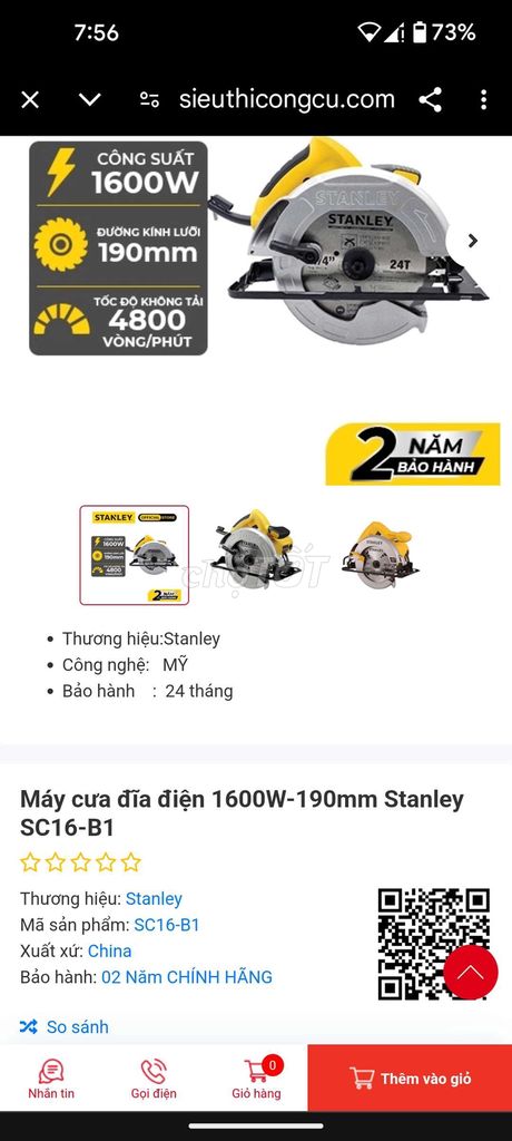 Máy cưa đĩa điện 1600W-190mm Stanley