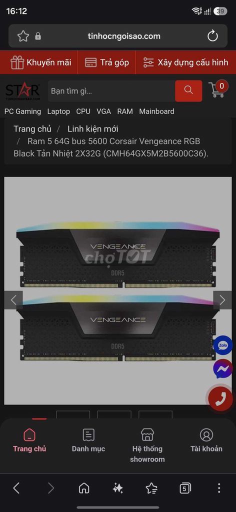 RAM Corsair Vengeance RGB DDR5 32GB 5600MHz Đen. Mua bán Linh kiện (RAM, Card...) tại Quận Đống Đa Hà Nội được đăng bởi Doan Van Tien hình 1