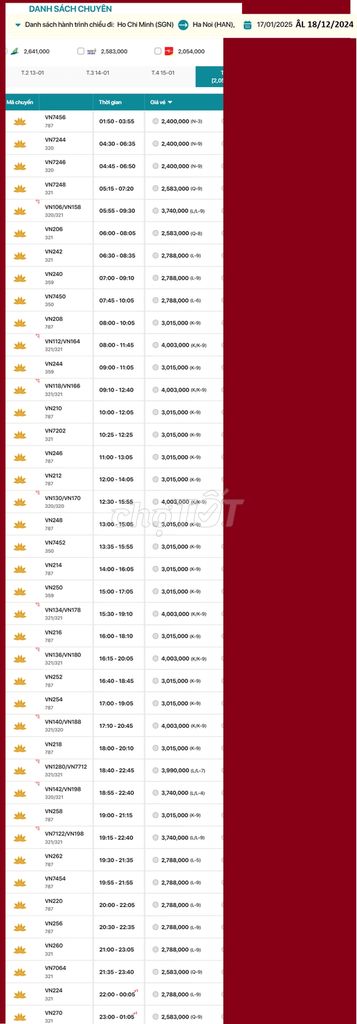 Hồ Chí Minh - Hà Nội 17/01/2025 ÂL18/12/2024 lần 1