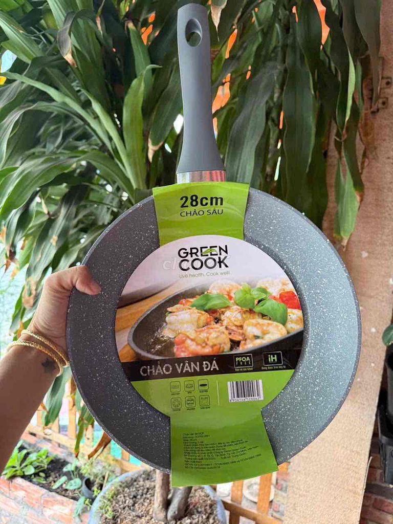 THANH LÝ CHẢO VÂN ĐÁ GREENCOOK 28cm - MỚI 100%