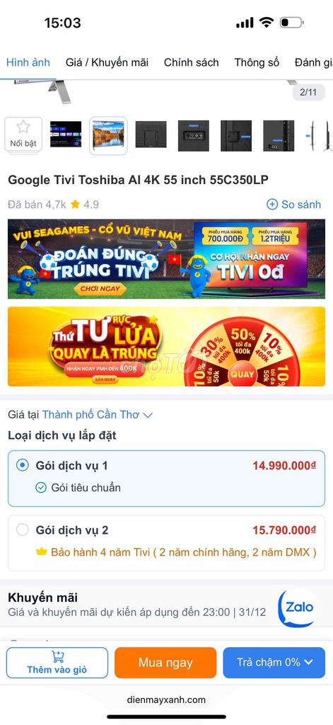 Google Tivi Toshiba 55C350LP 55 inch. Mua bán Tivi, Âm thanh tại Quận Bình Thuỷ Cần Thơ được đăng bởi Trí Nhân  hình 1