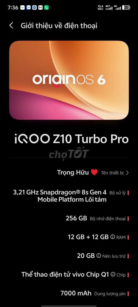 Vivo iQOO Z10 Turbo Pro 12GB/256GB. Mua bán Điện thoại tại Huyện Bình Chánh Tp Hồ Chí Minh được đăng bởi Nguyễn Trọng Hữu hình 1