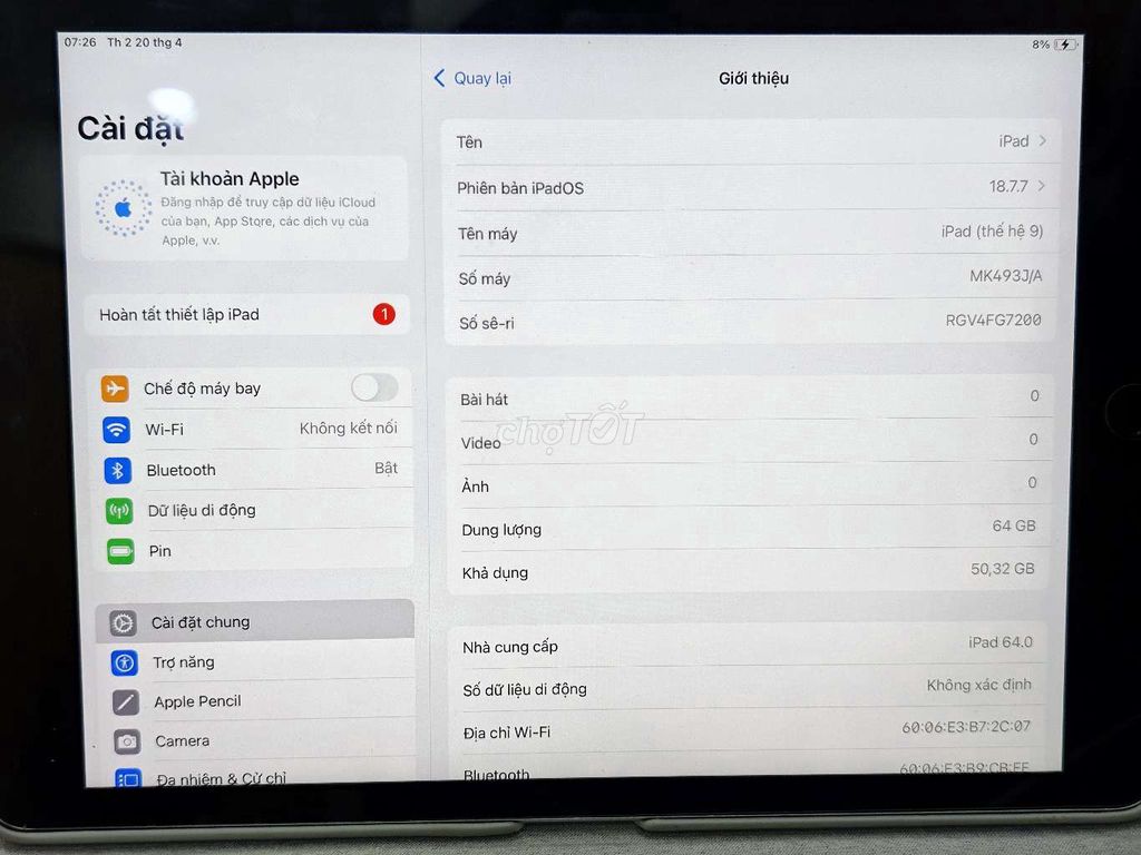Apple iPad Gen 9 64GB Bạc. Mua bán Máy tính bảng tại Thành phố Hải Dương Hải Dương được đăng bởi cao anh hình 1