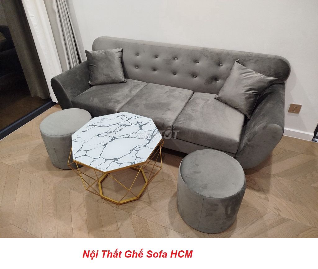 Bộ bàn ghế sofa băng 1m9 màu xanh nhung ở Sài Gòn. Mua bán Bàn ghế tại Quận 8 Tp Hồ Chí Minh được đăng bởi Thế Giới Sofa Phước Nguyễn hình 5