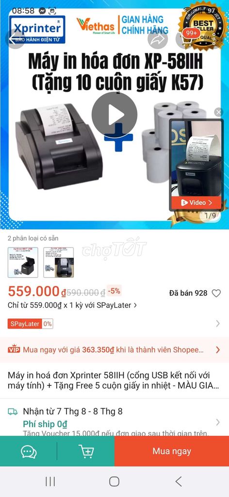 Máy in nhiệt Xprinter XP-58IIH Đen USB. Mua bán Đồ dùng văn phòng tại Huyện Hoài Đức Hà Nội được đăng bởi Tên chưa cung cấp hình 1