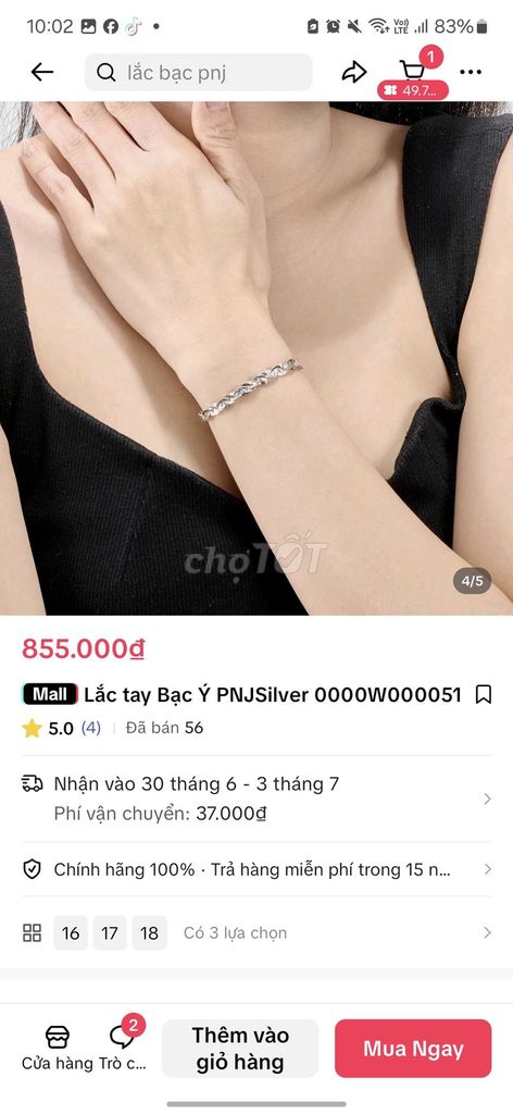 Dây chuyền , lắc tay xoắn bạc xi kim PNJ