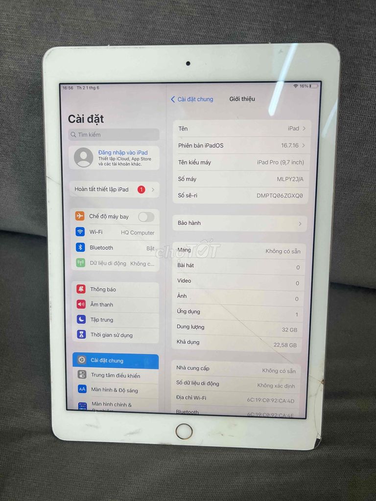 Apple iPad Pro 9.7 32GB Bản SIM Vàng. Mua bán Máy tính bảng tại Quận Đống Đa Hà Nội được đăng bởi HQ Computer hình 1