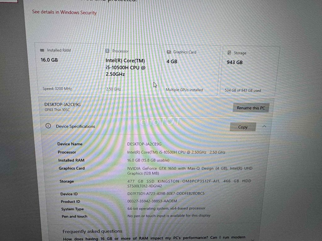 MSI GF63 Thin 10SC i5-10500H 16GB/943GB SSD. Mua bán Laptop tại Huyện Cai Lậy Tiền Giang được đăng bởi Hoàng Thịnh hình 1