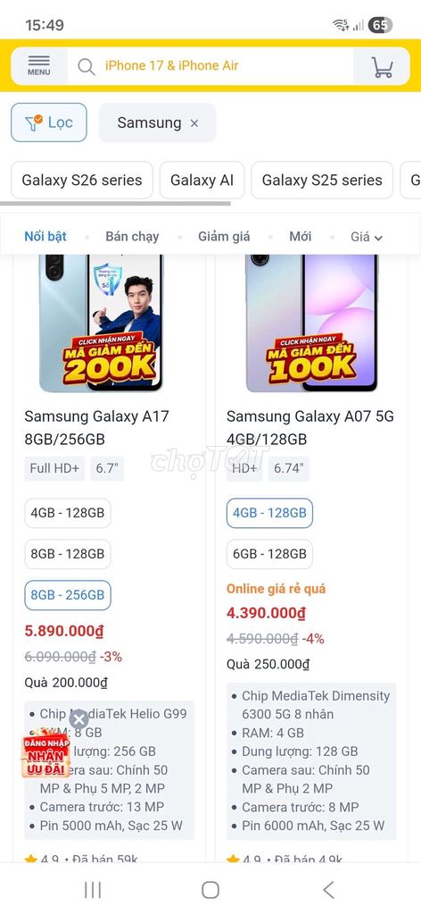 Samsung Galaxy A17 8GB/256GB 4G. Mua bán Điện thoại tại Thành phố Thủ Đức Tp Hồ Chí Minh được đăng bởi Phạm anh Bảo hình 1