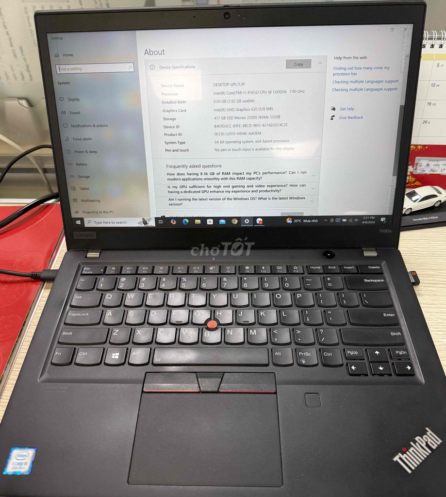 Lenovo Thinkpad T490s i5-8365U 8GB/512GB. Mua bán Laptop tại Quận 6 Tp Hồ Chí Minh được đăng bởi Mai Hoàng Khanh hình 1