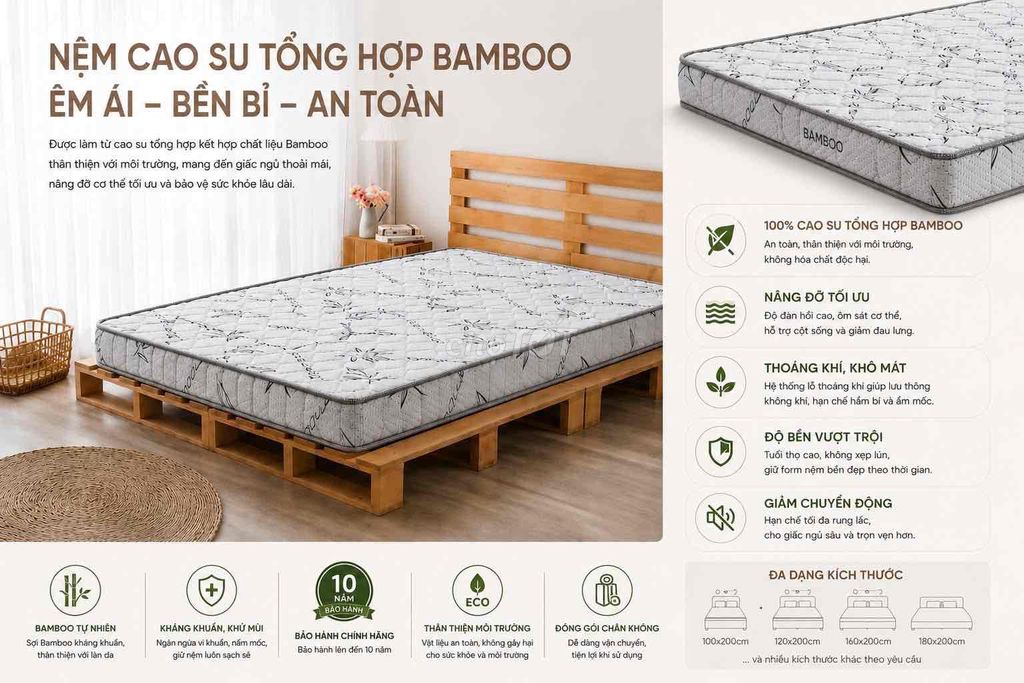 Nệm cao su Bamboo kháng khuẩn. Mua bán Giường, chăn ga gối nệm tại Thành phố Huế Thừa Thiên Huế được đăng bởi Minh Hạnh hình 1