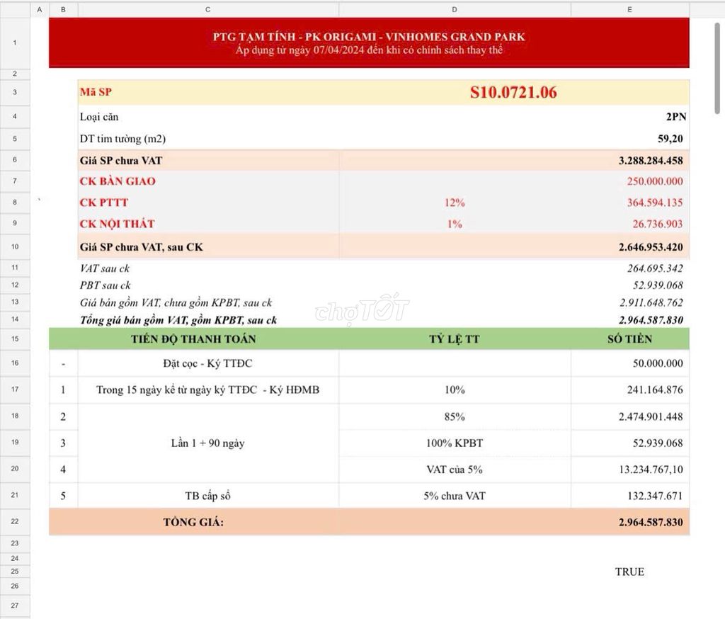 Giỏ hàng giá tốt trực tiếp từ chủ đầu tư!!