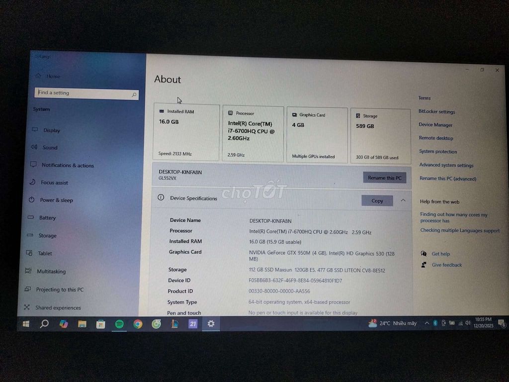 ASUS ROG GL552VX i7-6700HQ 16GB/128GB. Mua bán Laptop tại Huyện Trảng Bom Đồng Nai được đăng bởi Nguyễn Hoàng Gia Bảoo hình 1