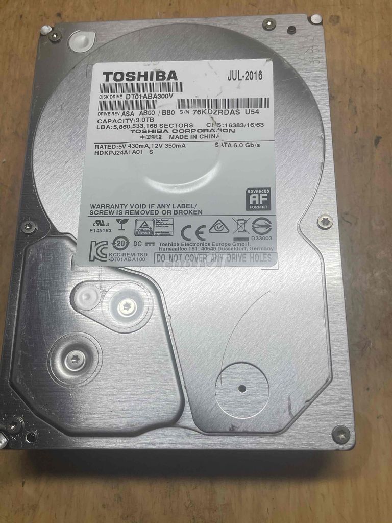 Ổ cứng HDD Toshiba DT01ABA300V 3TB. Mua bán Linh kiện (RAM, Card...) tại Quận Tân Bình Tp Hồ Chí Minh được đăng bởi nguyen hai trieu hình 1